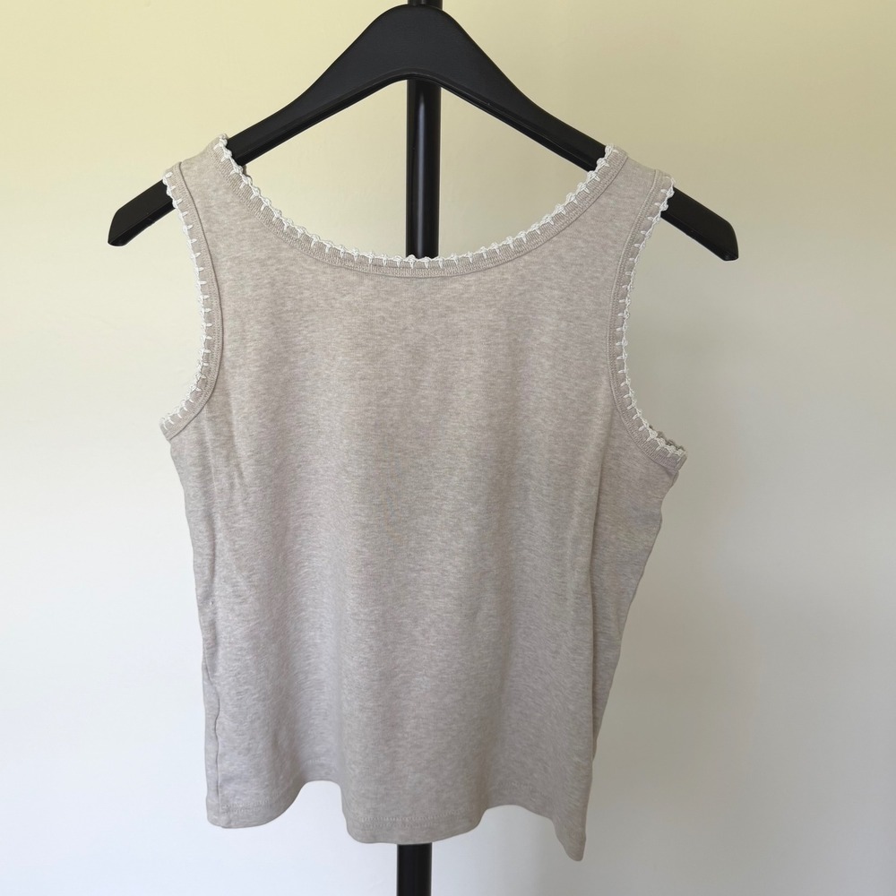 Y2K Lizwear Tan Floral Embroidered Beaded Lace Trim Tank Top Boho Indie Sleeze M - Picture 3 of 9